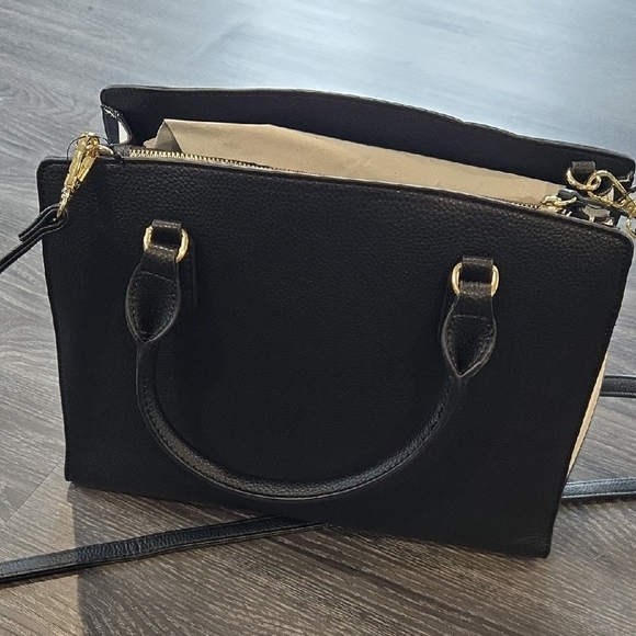 NWT Nanette Lepore Comtrast Convertible Vegan Leather Satchel Black White - Picture 6 of 8